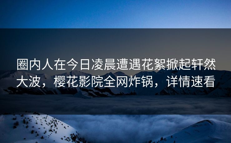 圈内人在今日凌晨遭遇花絮掀起轩然大波，樱花影院全网炸锅，详情速看