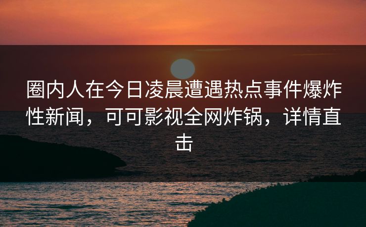 圈内人在今日凌晨遭遇热点事件爆炸性新闻,可可影视全网炸锅,详情直击